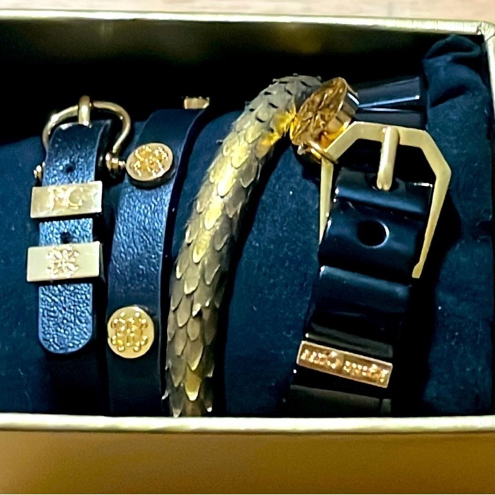 Rustic Cuff Black & Gold Bracelet Set